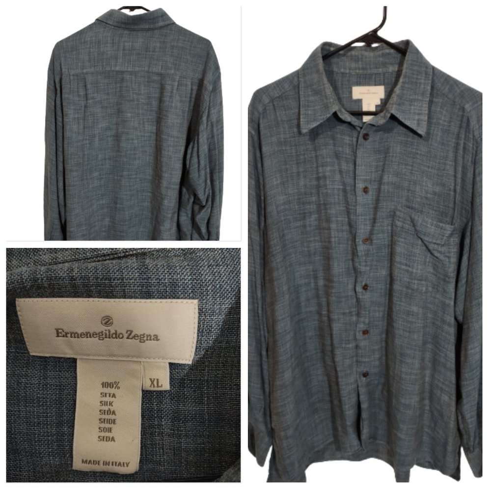 Zegna Linen Silk Button Down Textured Sz XL